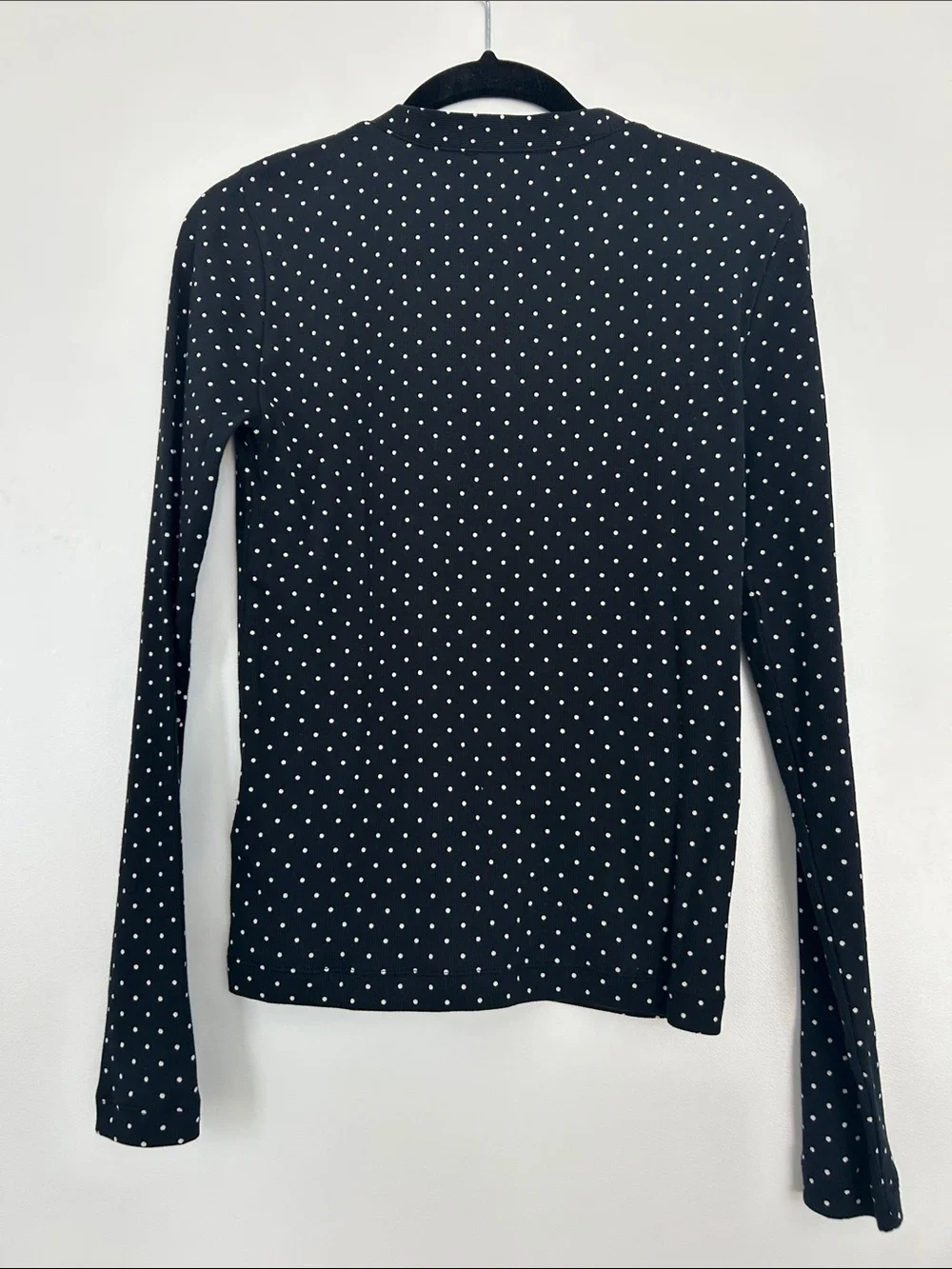 NWT J. Crew Black Polka Dot Button-Front Long Sleeve Top